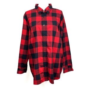 Chaps Ralph Lauren Women Non Iron Shirt Plus Size 3X Tunic Buffalo Plaid Button